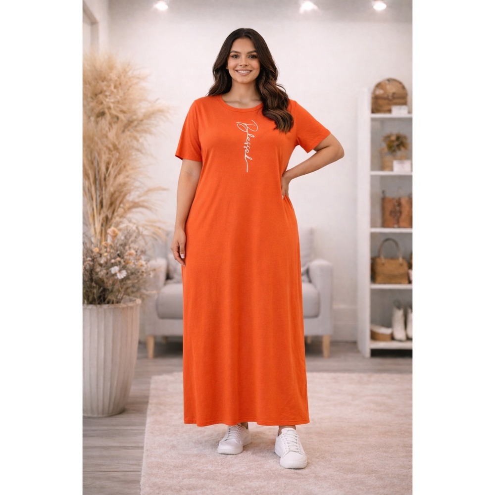 Orange Blessed Graphic Tunic and Pants Two Piece Set Plus Size 4XL